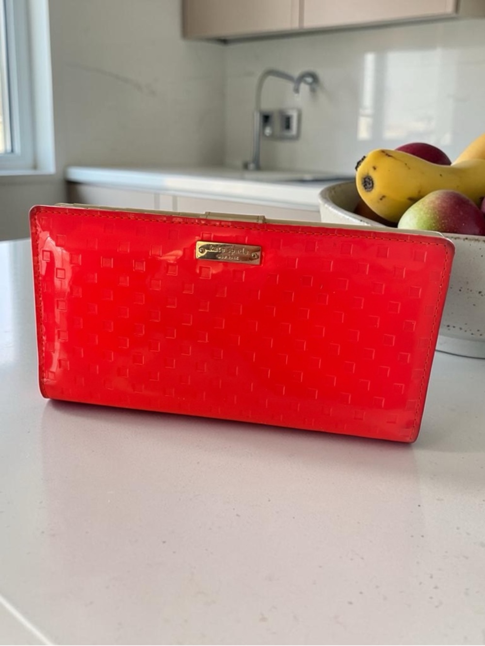Kate Spade Patent Leather Card Wallet with Gold Plaque